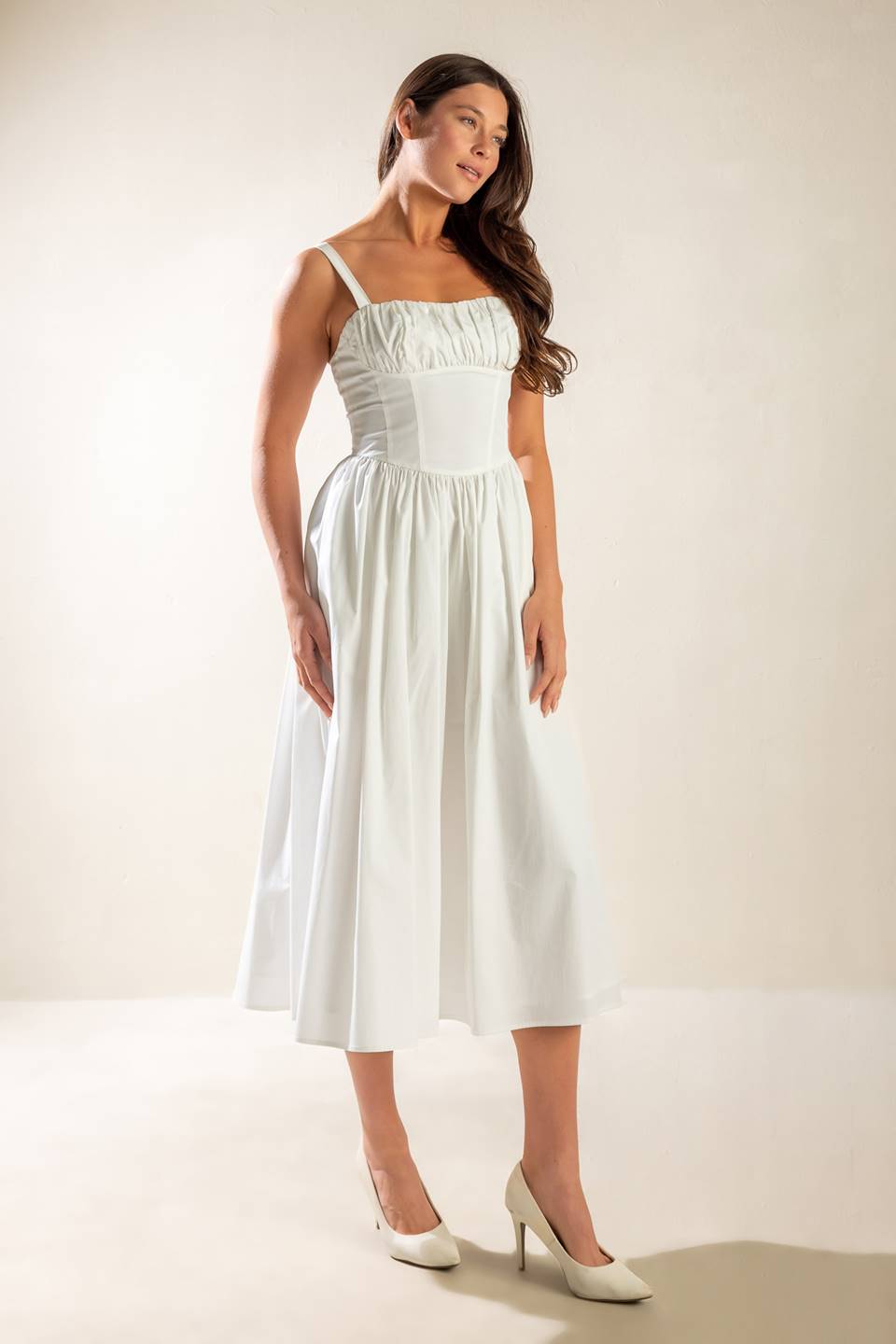 EASILY LOVED - RUCHED MIDI DRESS-Vavasi