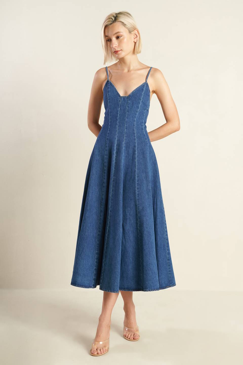 ROSEWOOD ROMANCE DENIM MIDI DRESS-Vavasi