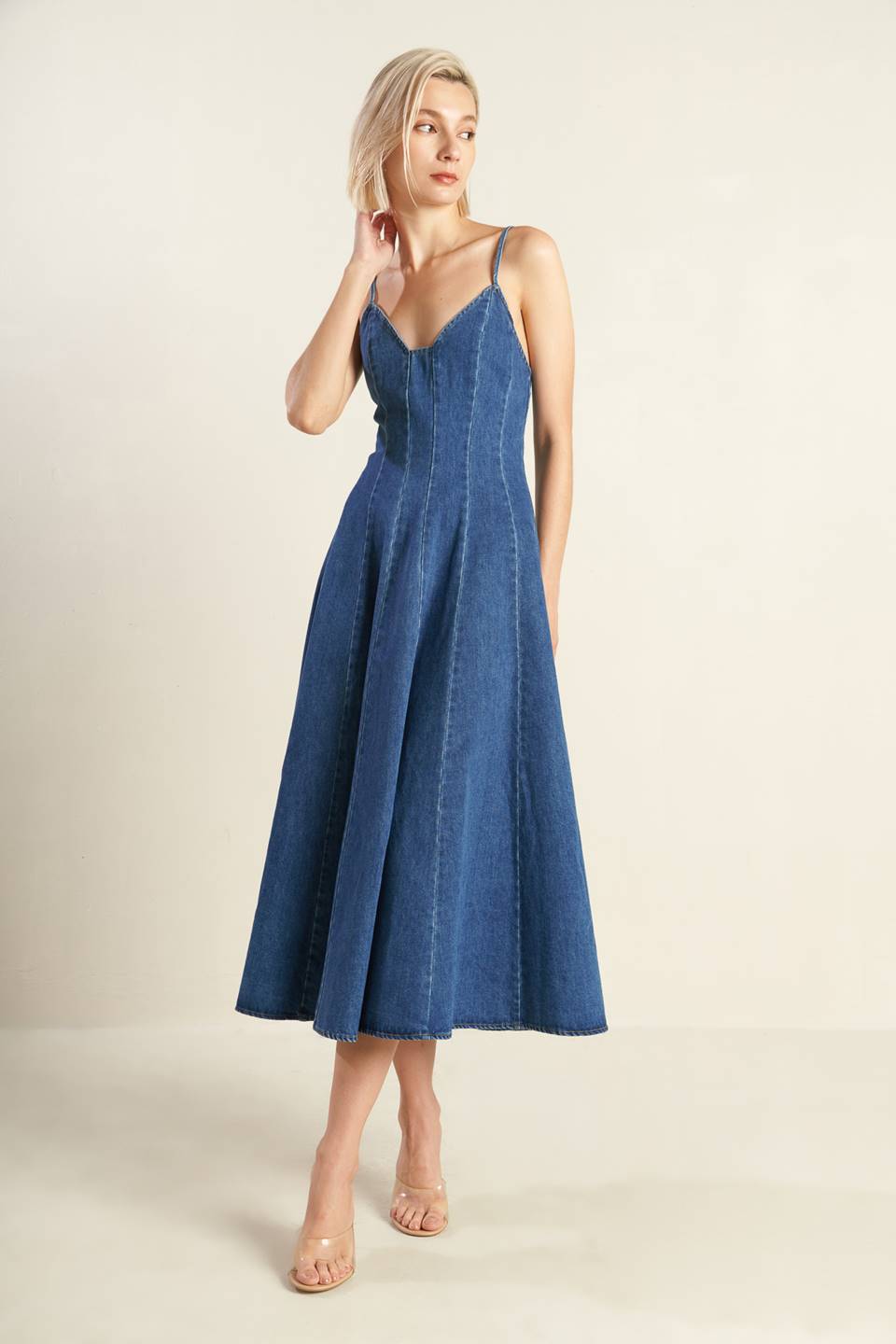 ROSEWOOD ROMANCE DENIM MIDI DRESS-Vavasi
