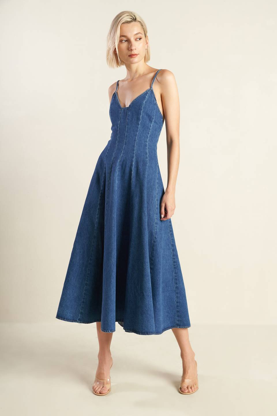 ROSEWOOD ROMANCE DENIM MIDI DRESS-Vavasi