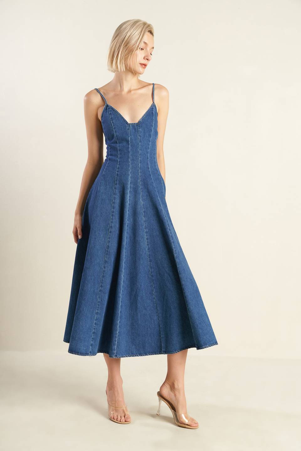 ROSEWOOD ROMANCE DENIM MIDI DRESS-Vavasi