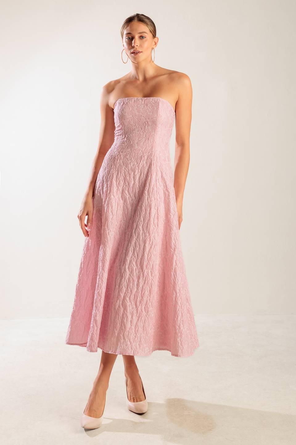ROLL WITH IT MIDI DRESS - LIGHT PINK-Vavasi