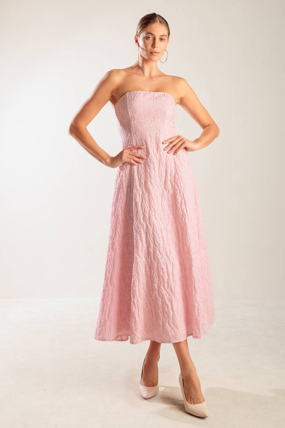 ROLL WITH IT MIDI DRESS - LIGHT PINK-Vavasi