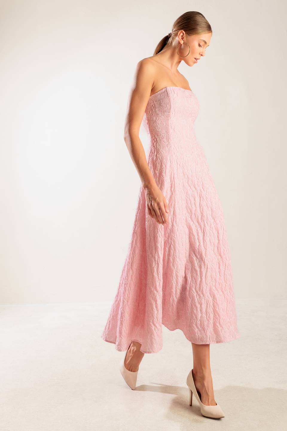 ROLL WITH IT MIDI DRESS - LIGHT PINK-Vavasi
