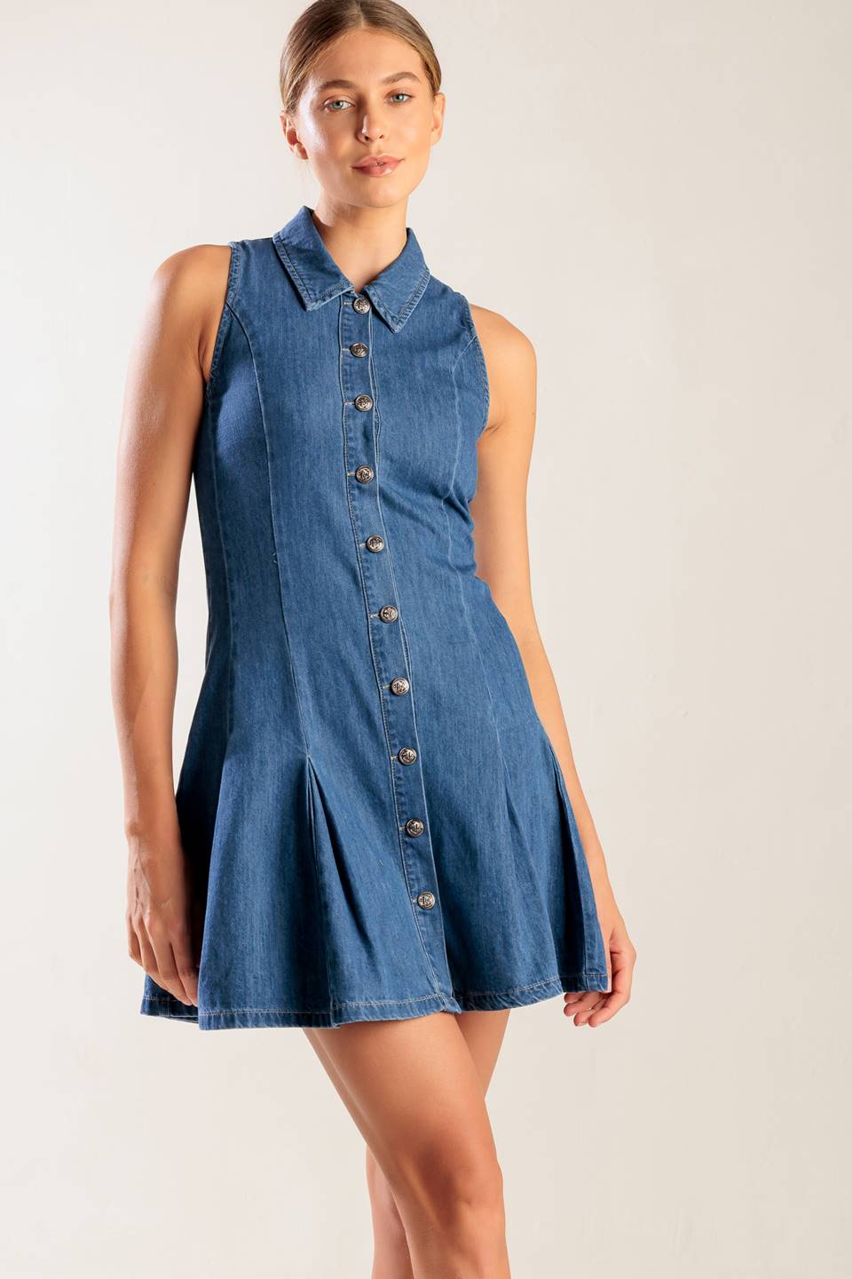 WHERE I WANT TO BE DENIM MINI DRESS-Vavasi