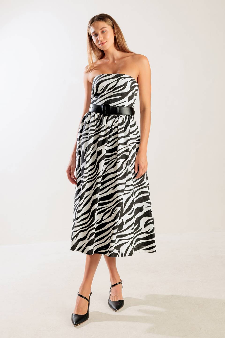 Size Large, NOT SO ORDINARY – ZEBRA PRINT WOVEN MIDI DRESS - FINAL SALE-Vavasi