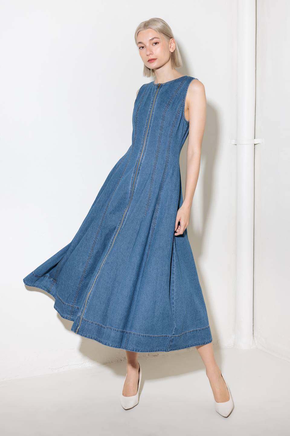 Perry Washed Denim Midi Dress-Vavasi