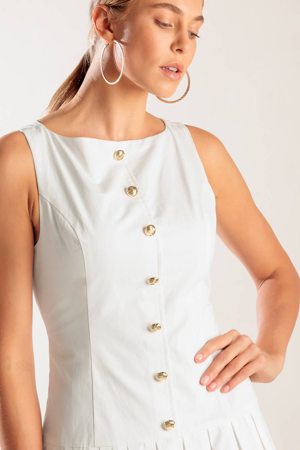NO COMPARISONS PLEATED SKIRT MINI DRESS - WHITE-Vavasi