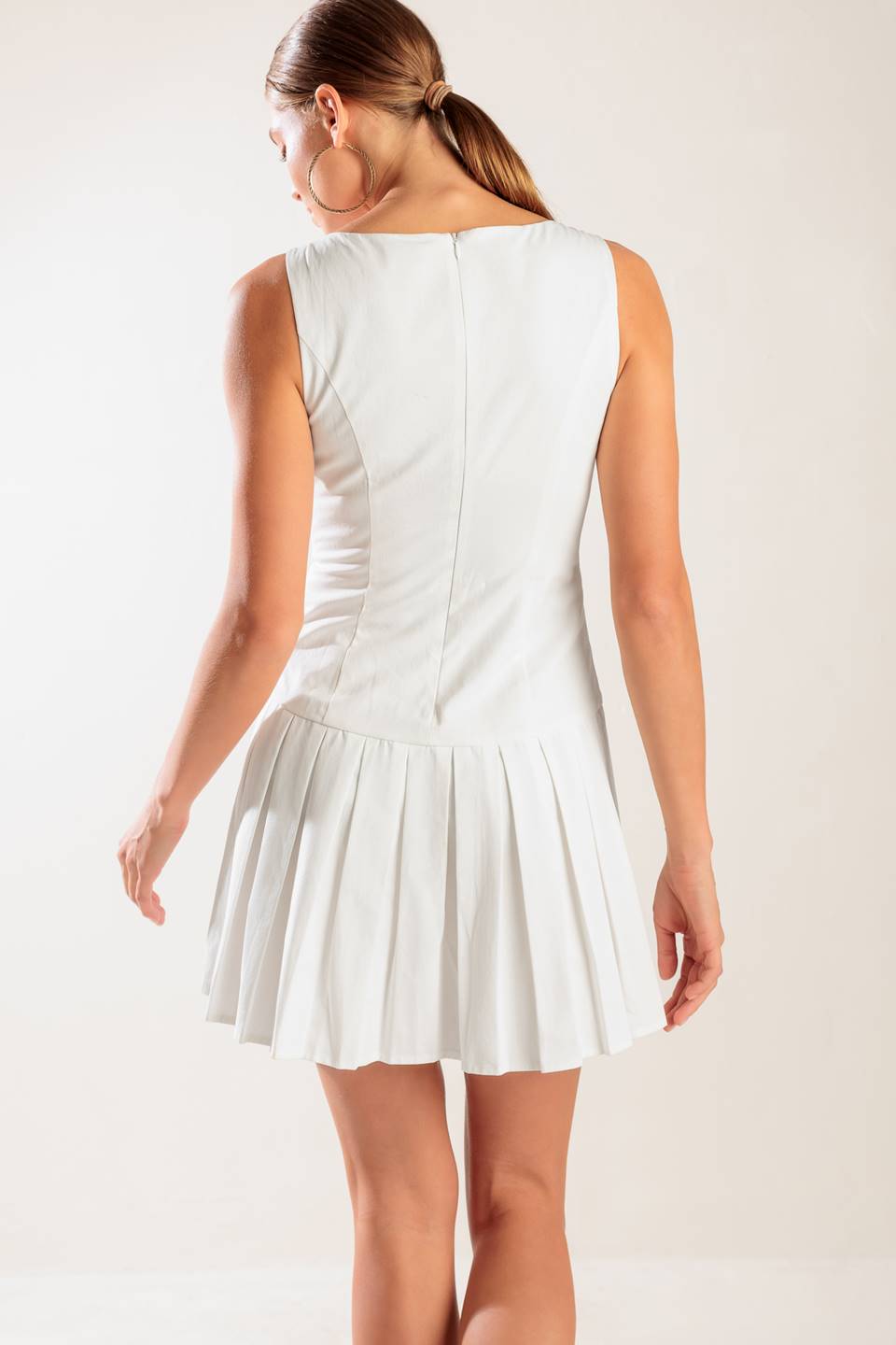 NO COMPARISONS PLEATED SKIRT MINI DRESS - WHITE-Vavasi