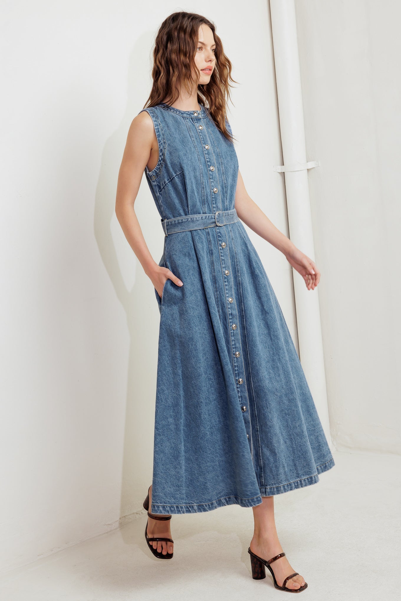 MIDNIGHT RODEO DENIM MIDI DRESS-Vavasi