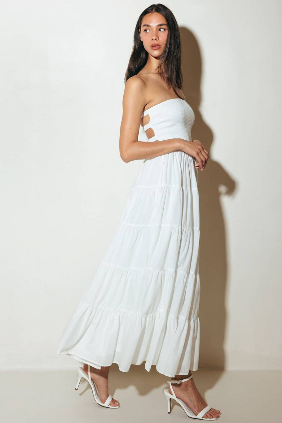 BREEZE OPEN BACK MIDI DRESS - WHITE-Vavasi
