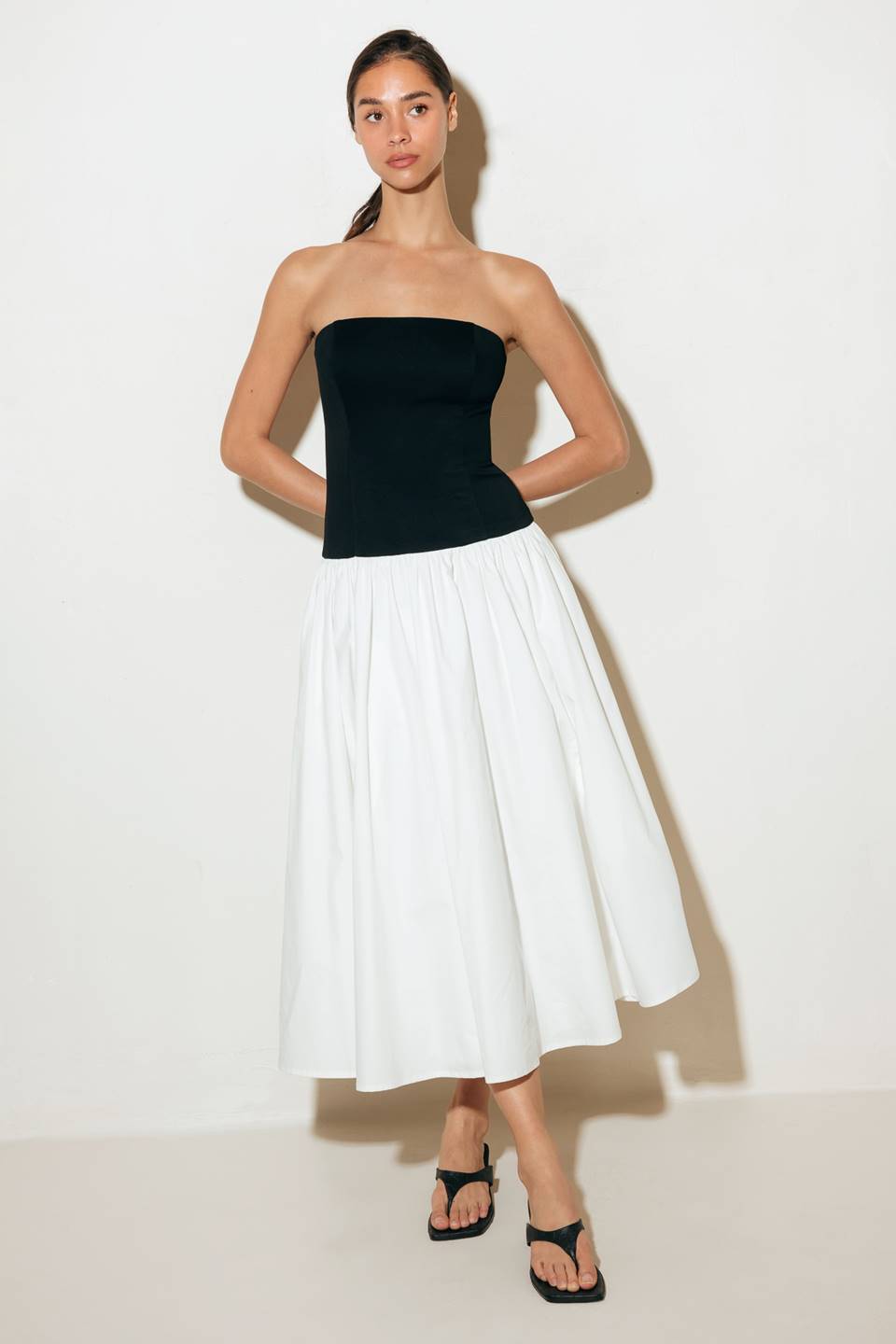 Size Small, SHIFT STUDIO BLACK & WHITE STRAPLESS MIDI DRESS - FINAL SALE-Vavasi