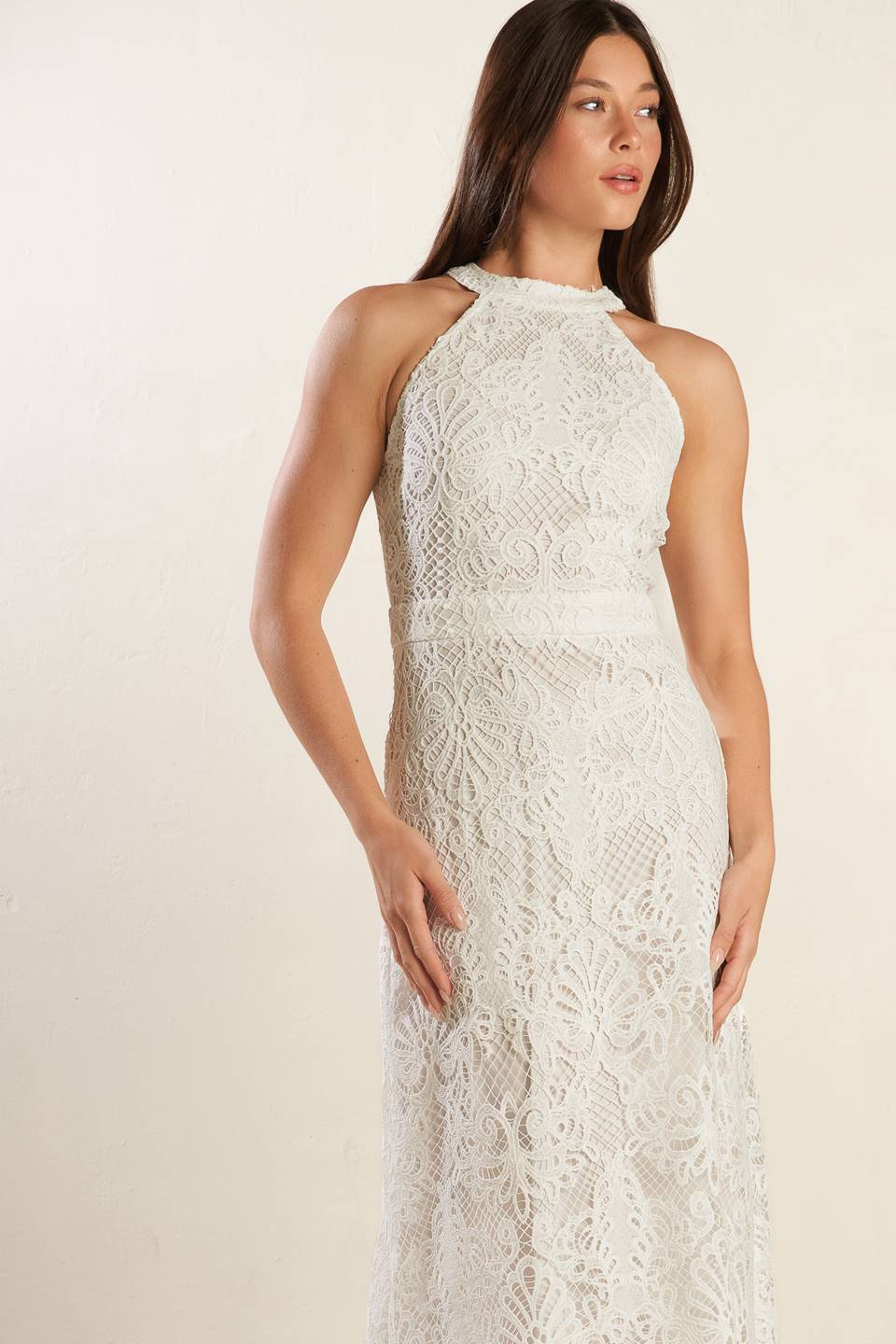 CATCHING DREAMS WOVEN LACE MIDI DRESS-Vavasi