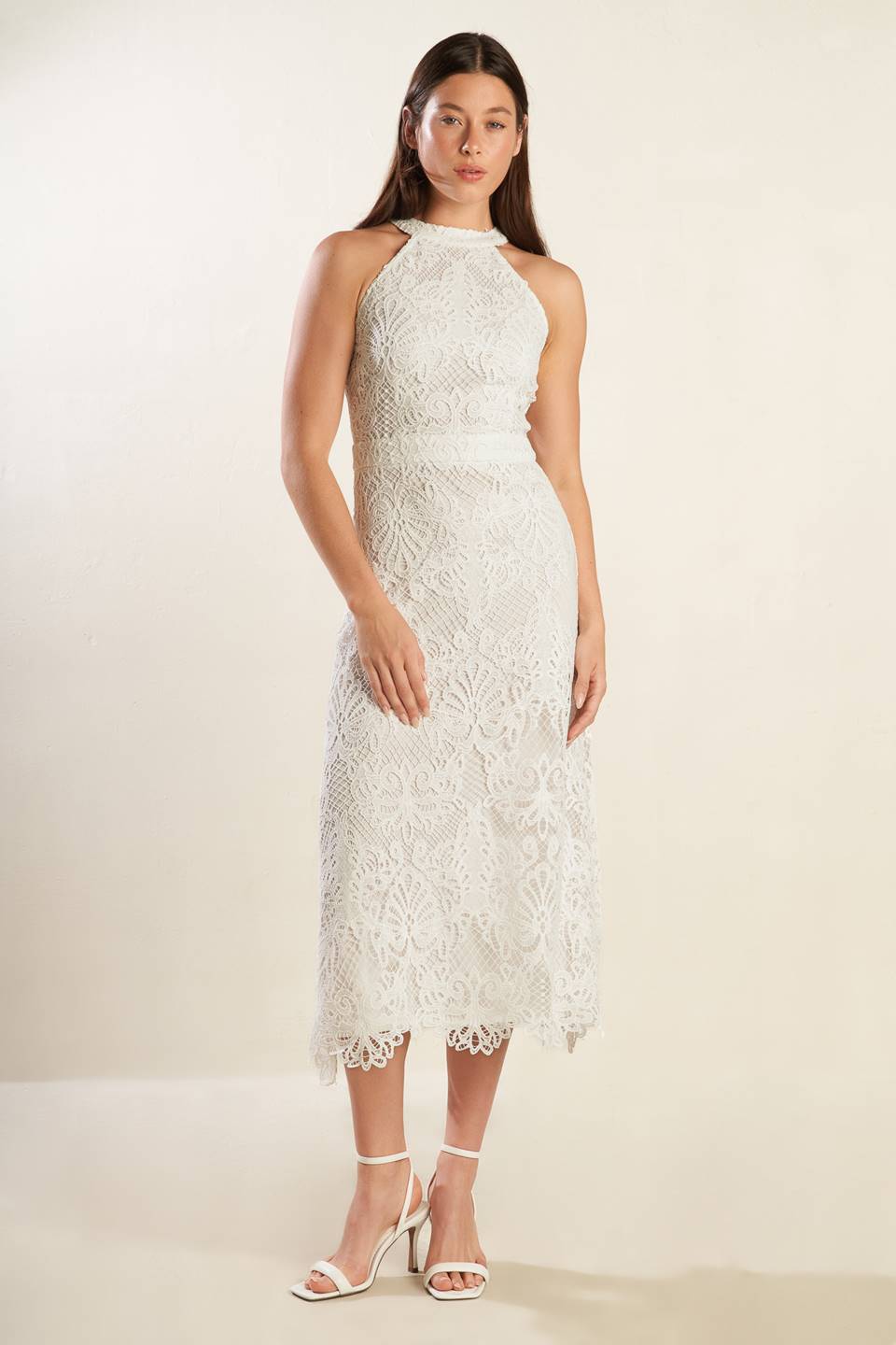CATCHING DREAMS WOVEN LACE MIDI DRESS-Vavasi