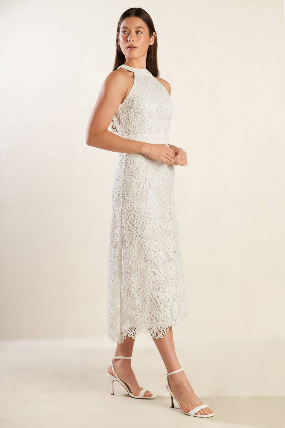 CATCHING DREAMS WOVEN LACE MIDI DRESS-Vavasi