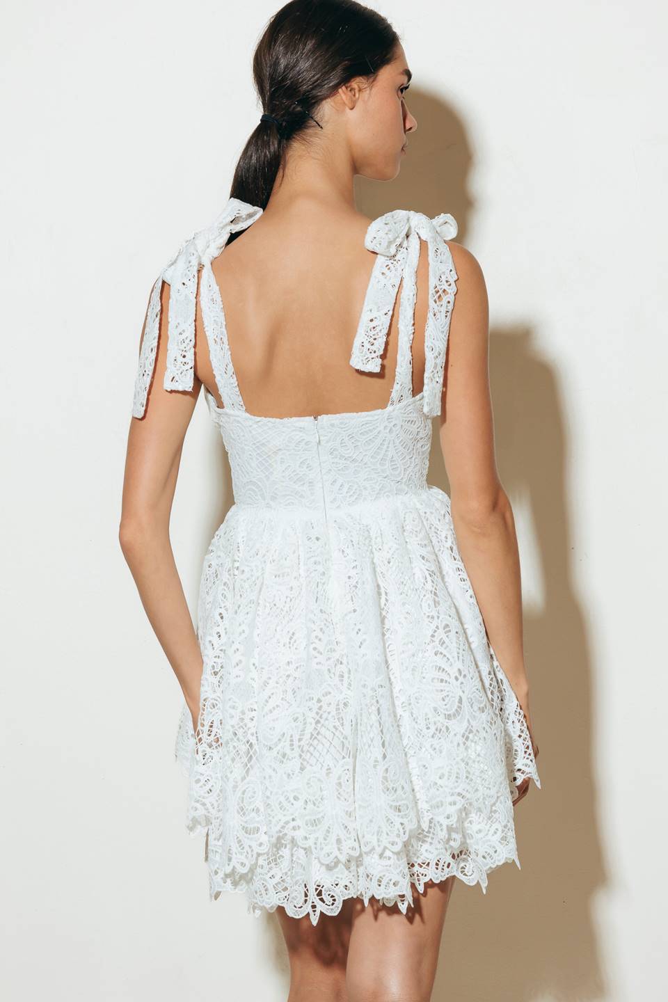 LILY LACE MINI DRESS - WHITE-Vavasi