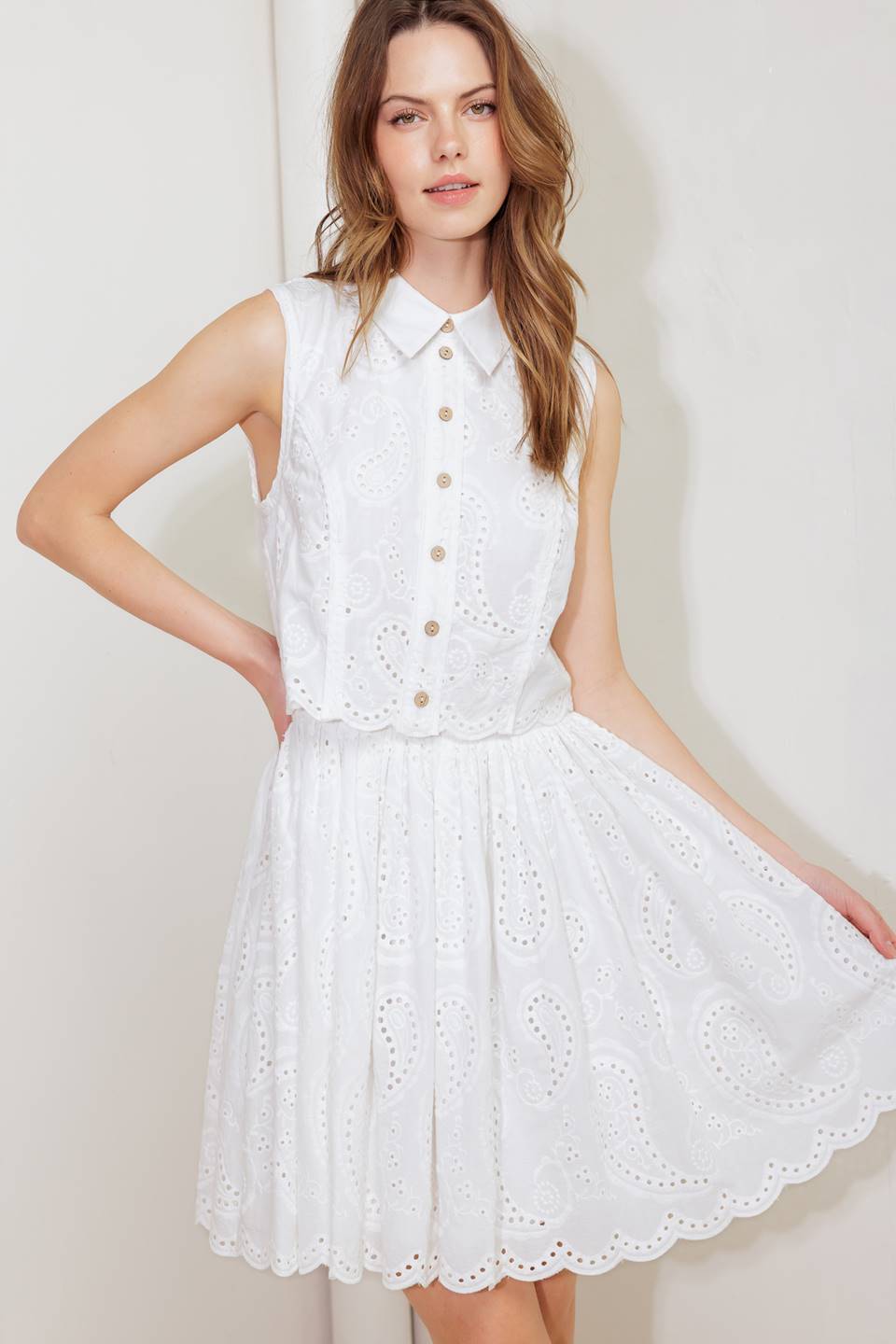 JOVIE WHITE EYELET MINI DRESS-Vavasi