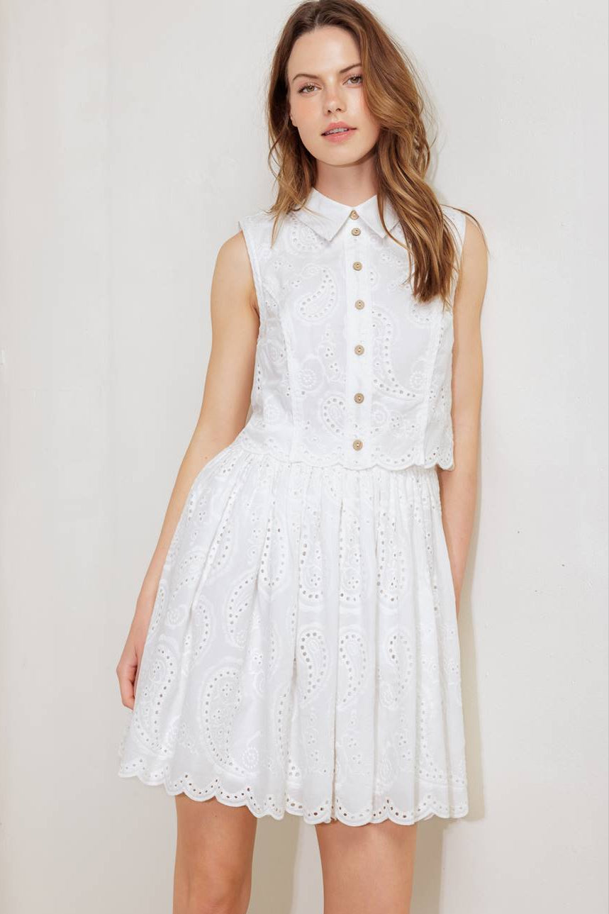 JOVIE WHITE EYELET MINI DRESS-Vavasi
