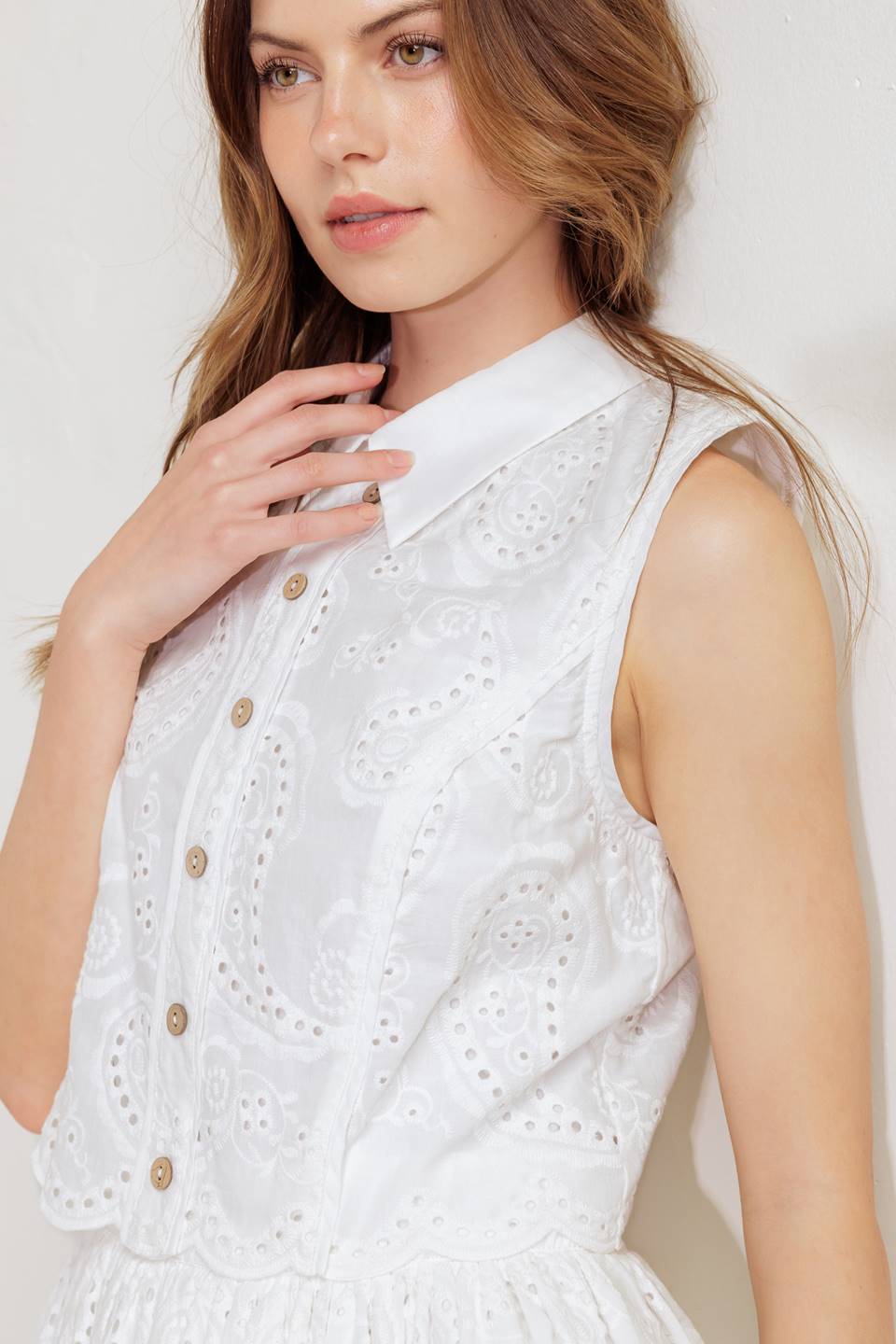 JOVIE WHITE EYELET MINI DRESS-Vavasi