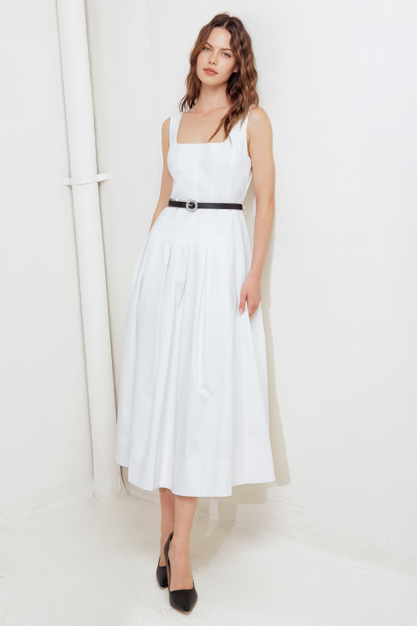 REVERIE WHITE MIDI DRESS-Vavasi