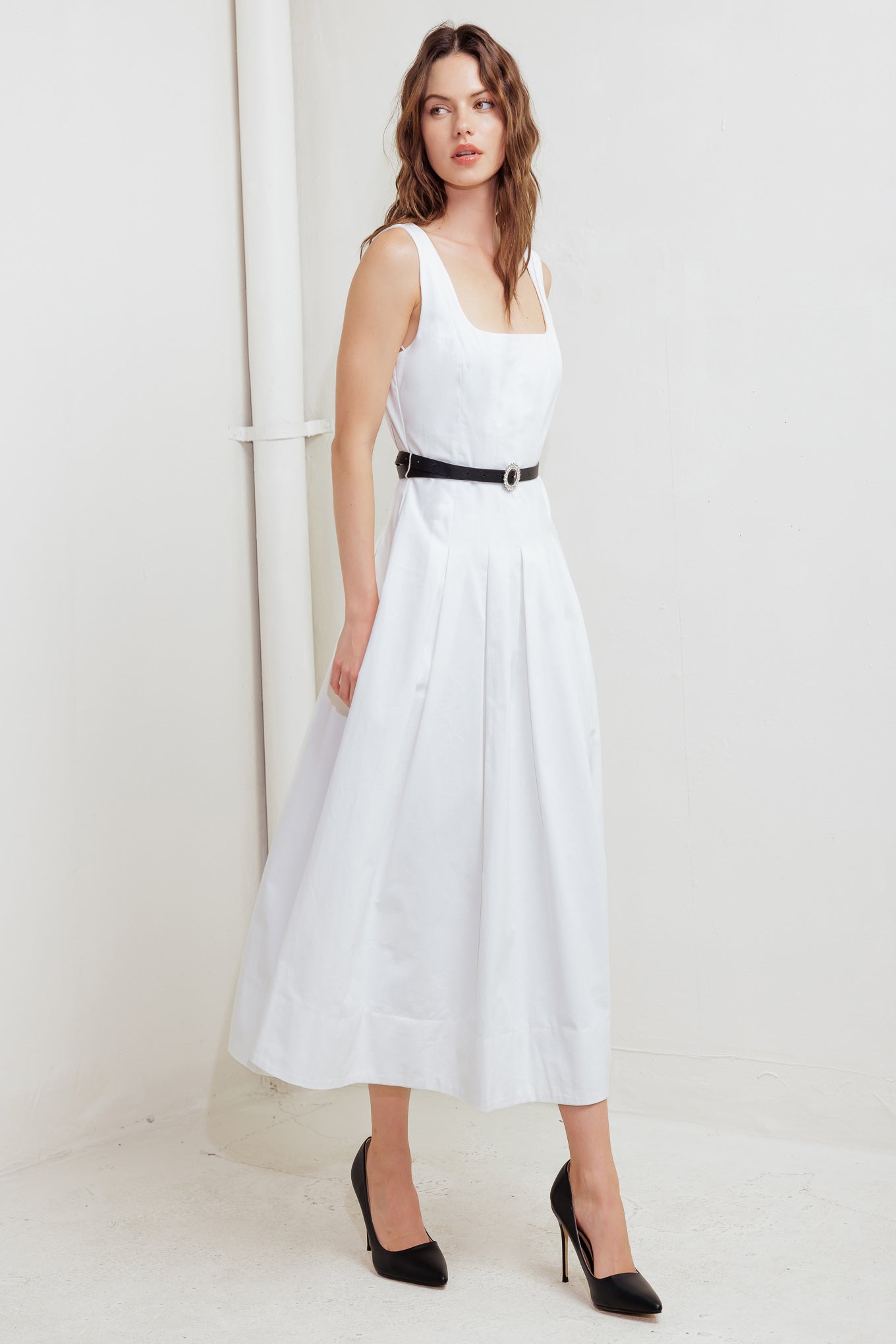 REVERIE WHITE MIDI DRESS-Vavasi