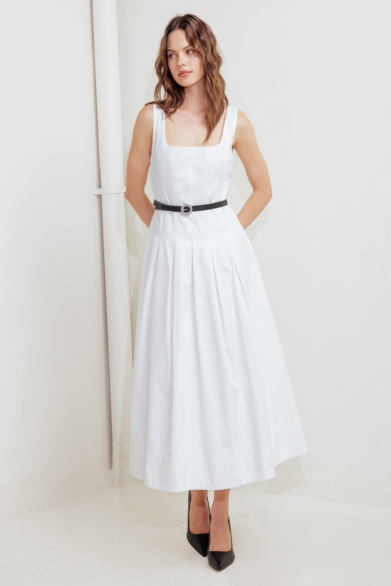 REVERIE WHITE MIDI DRESS-Vavasi