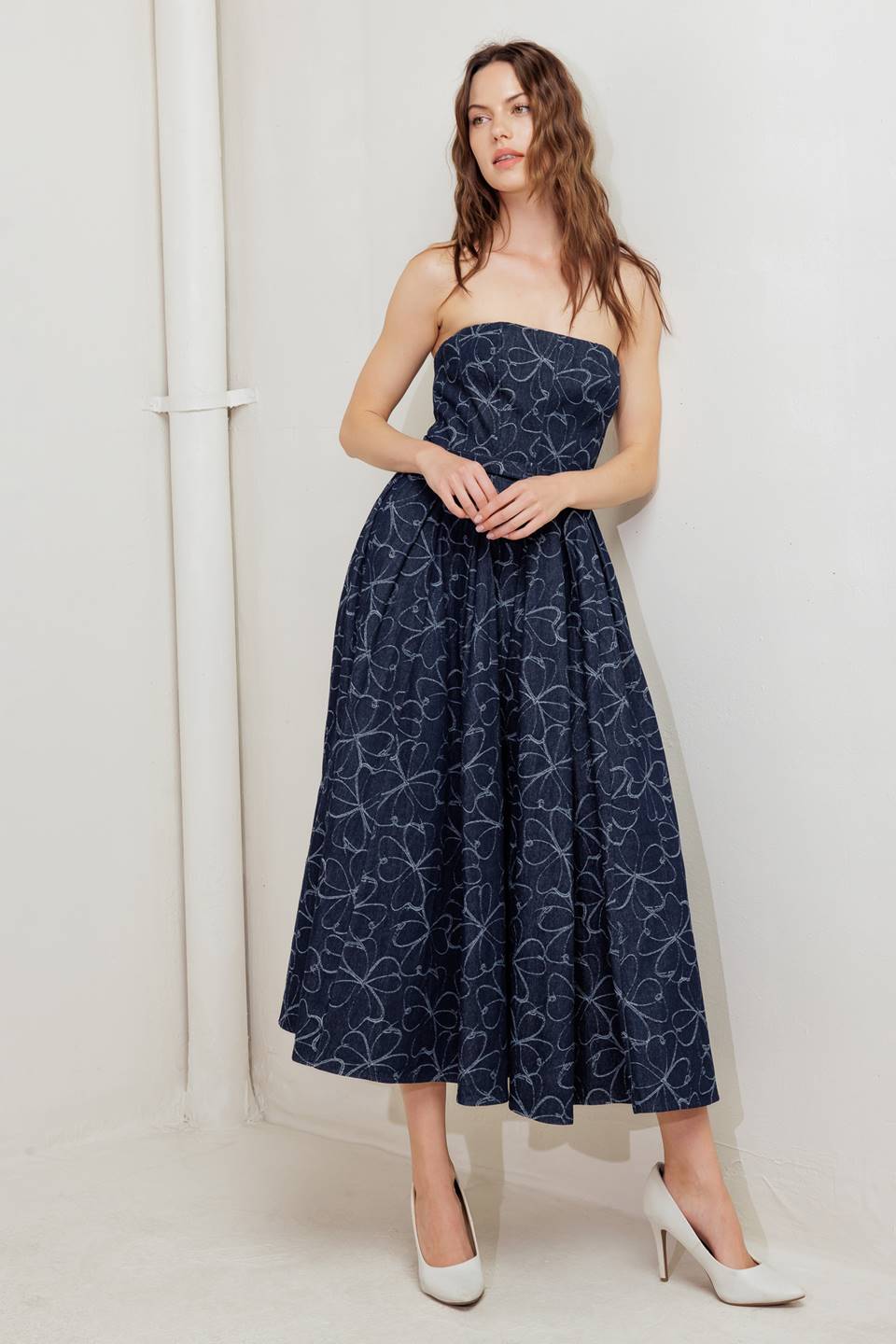 MOONBEAM DENIM MIDI DRESS-Vavasi