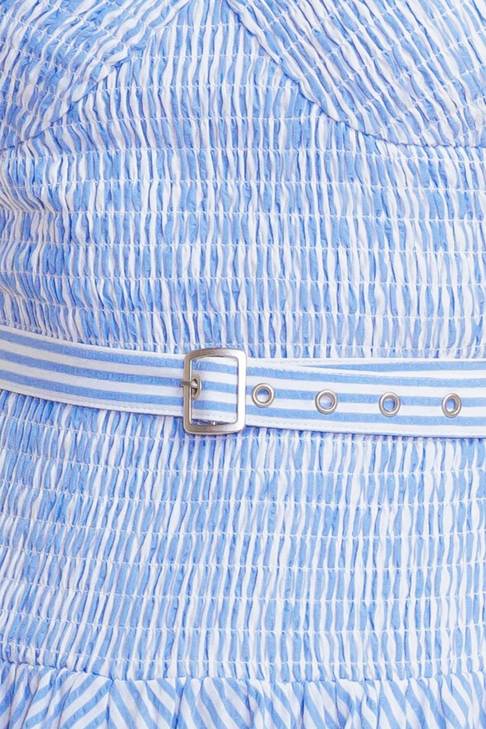 JOURNI STRIPED MIDI DRESS - BLUE & WHITE-Vavasi