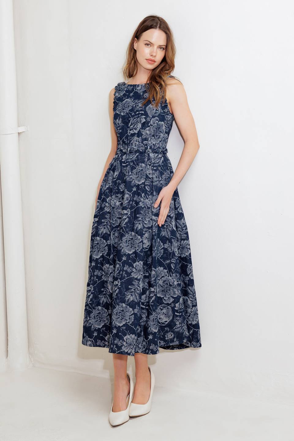 ROSE DENIM MIDI DRESS-Vavasi