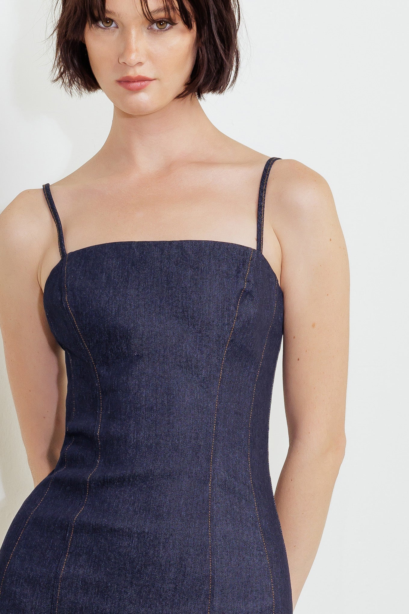 CAROLLA DARK DENIM MIDI DRESS-Vavasi