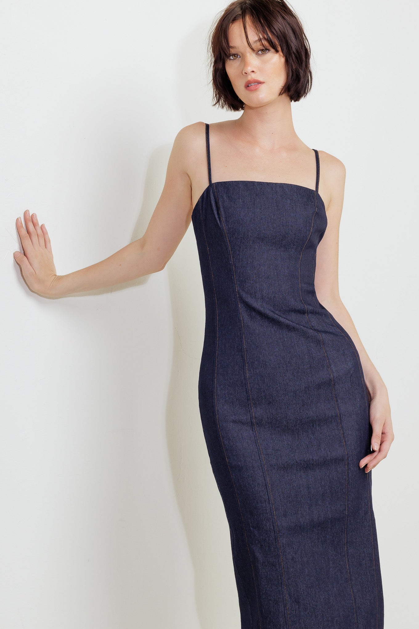 CAROLLA DARK DENIM MIDI DRESS-Vavasi