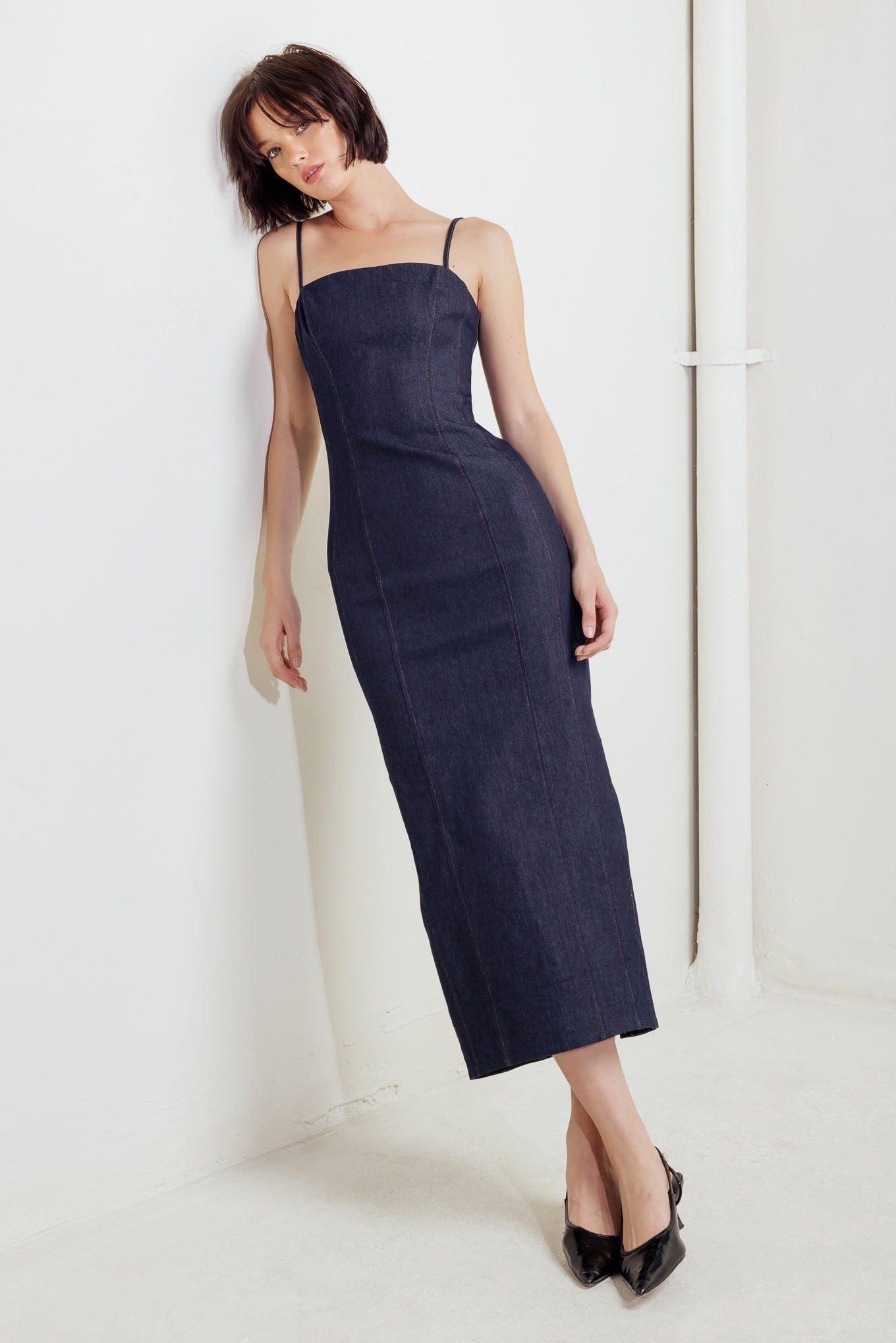 CAROLLA DARK DENIM MIDI DRESS-Vavasi