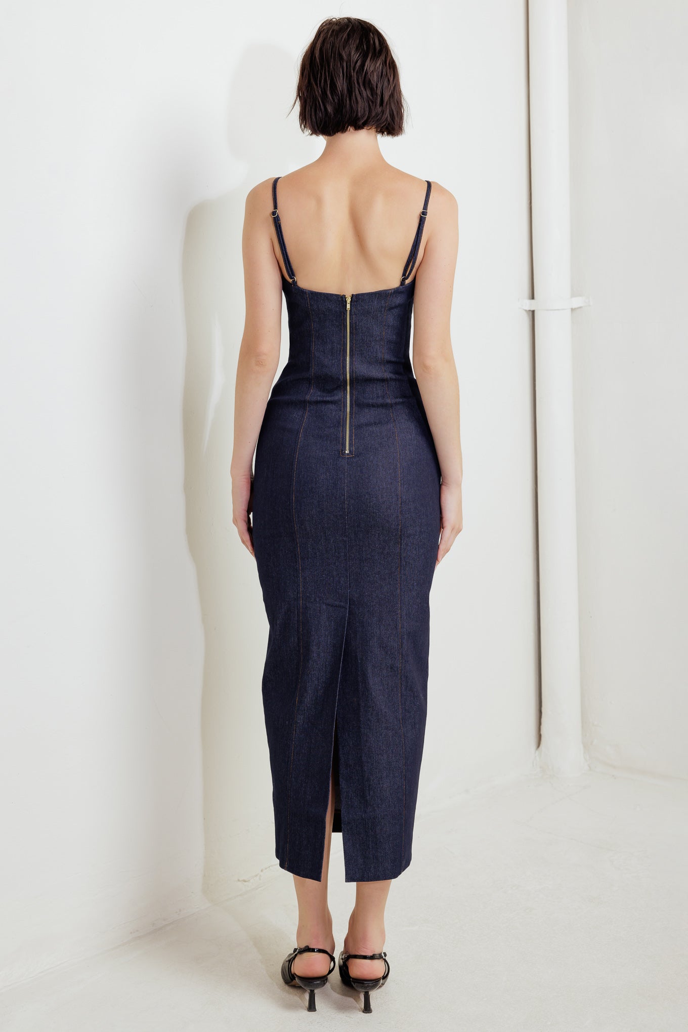 CAROLLA DARK DENIM MIDI DRESS-Vavasi