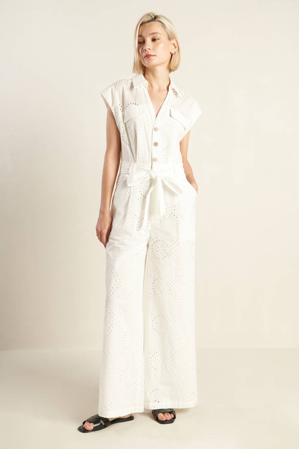 KNOW BETTER - WHITE EYELET JUMPSUIT-Vavasi