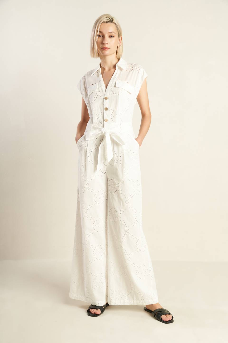 KNOW BETTER - WHITE EYELET JUMPSUIT-Vavasi