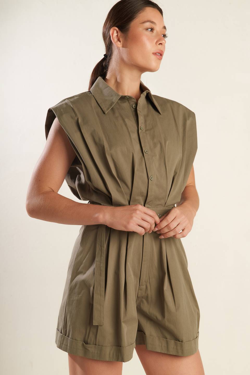 Olive Utility Belted Romper-Vavasi