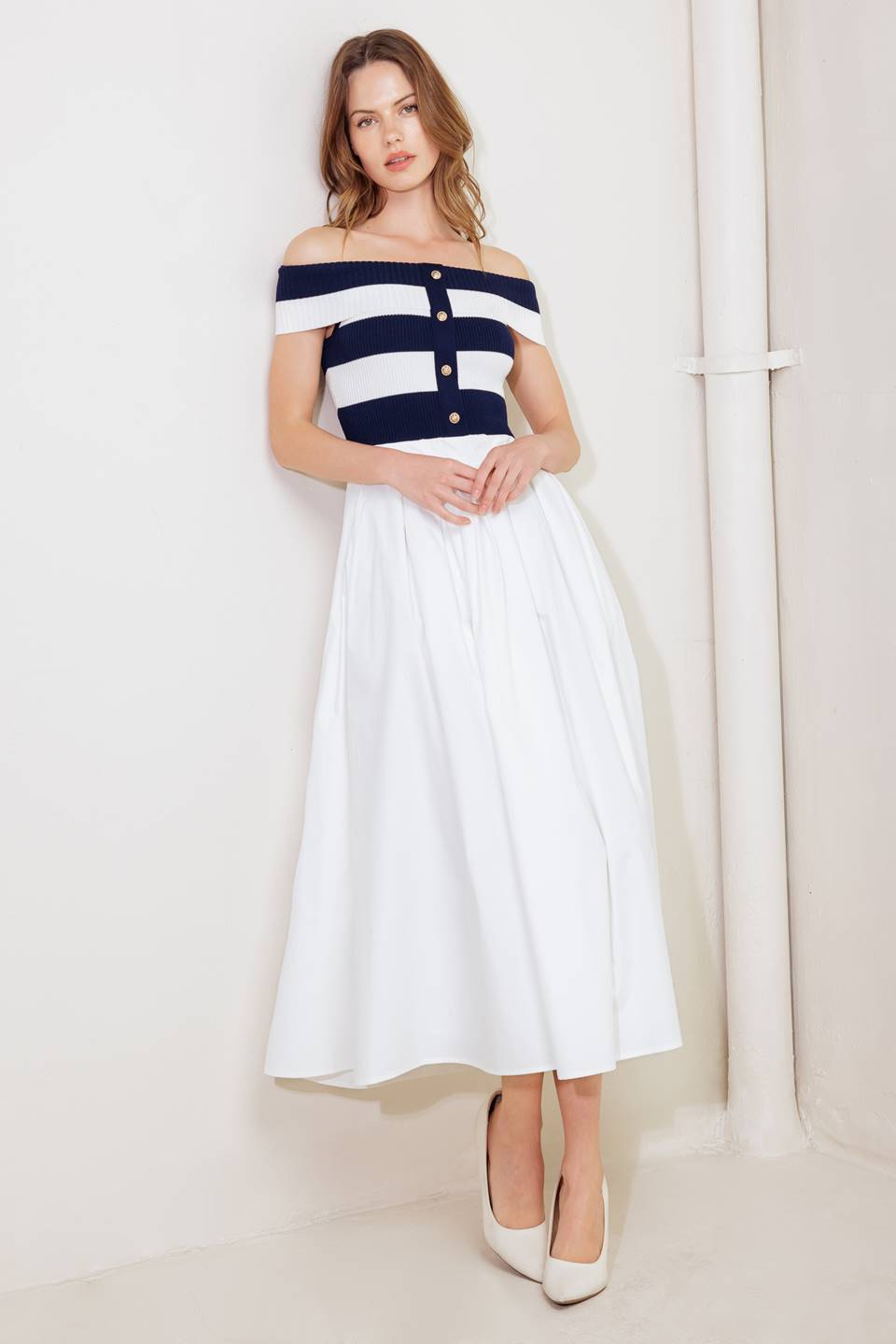 NEWPORT NAVY KNIT MIDI DRESS-Vavasi