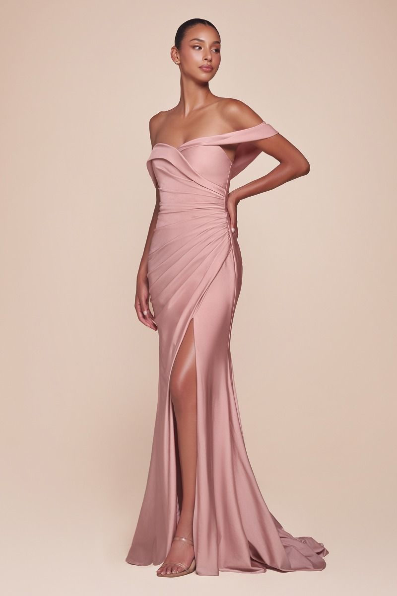 Freya Gown - Dusty Rose - OFF THE SHOULDER STRETCH SPANDEX DRESS-Vavasi