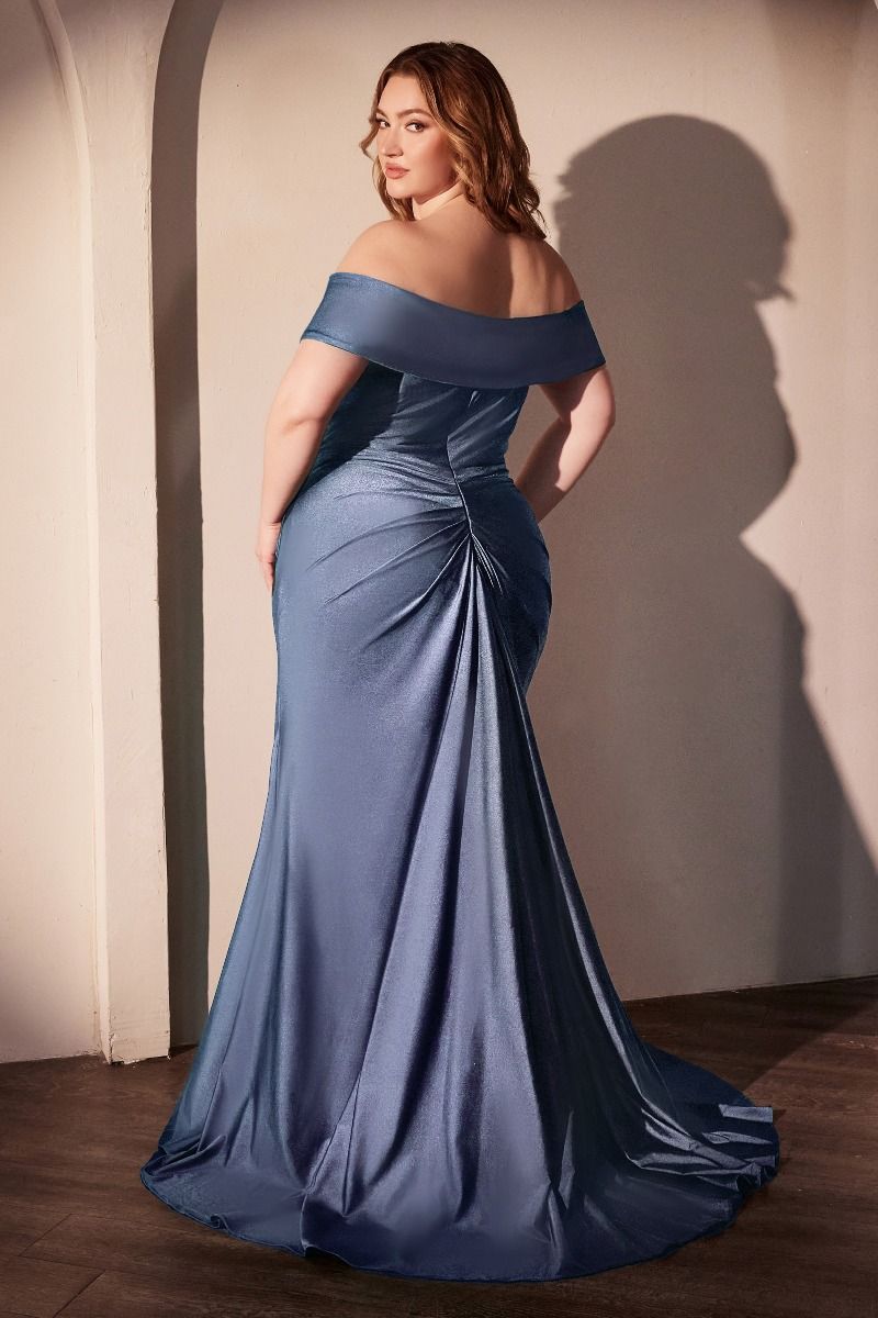 Freya Gown - Smoky Blue - OFF THE SHOULDER STRETCH SPANDEX DRESS-Vavasi