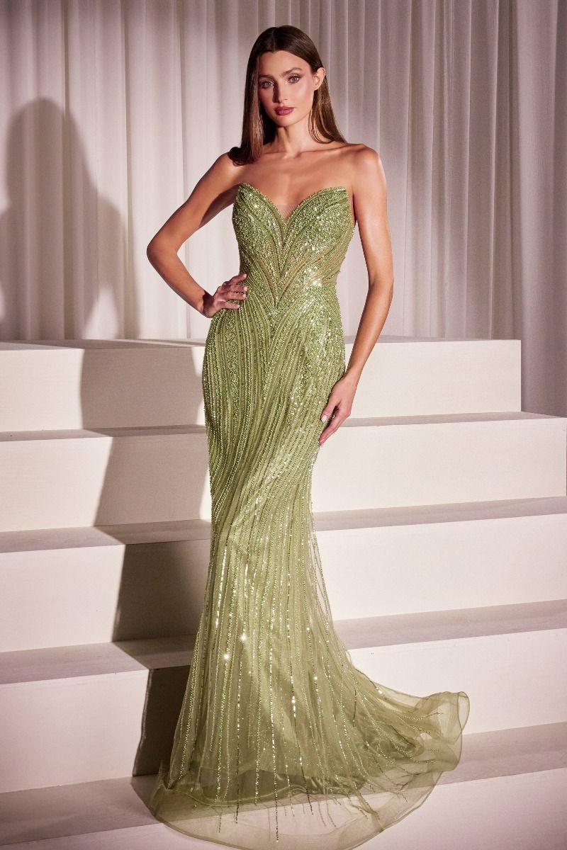 Gretchen Gown - Greenery - SEQUIN STRAPLESS FITTED DRESS-Vavasi