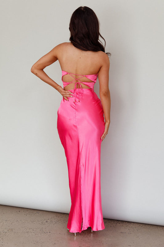 Harley Satin Maxi Dress - Hot Pink-Vavasi