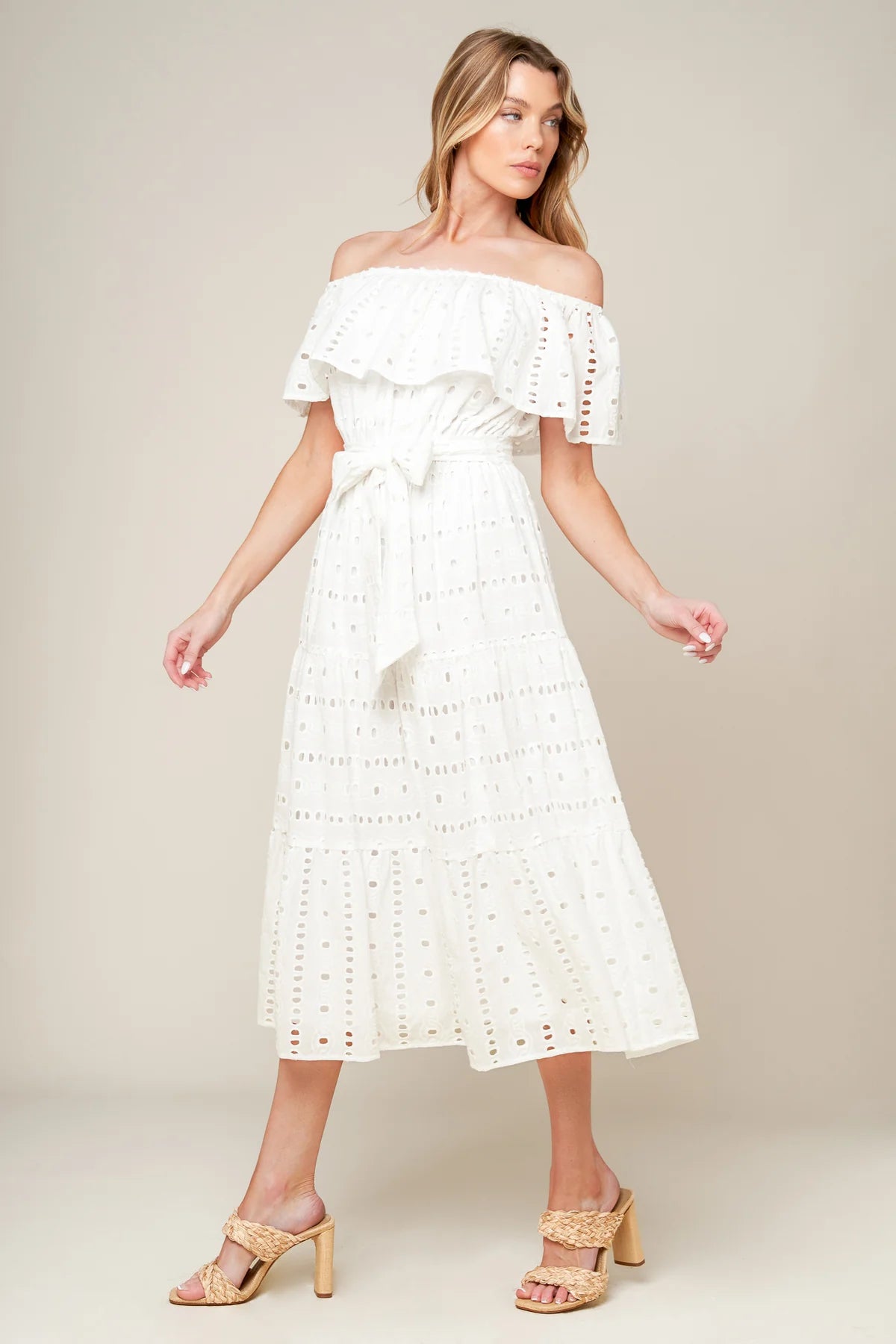 CATCHING MY BREATH EYELET MIDI DRESS-Vavasi