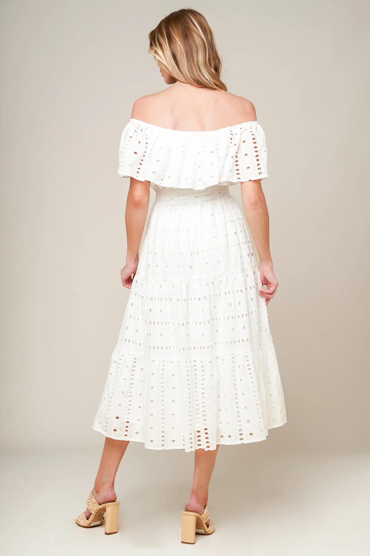 CATCHING MY BREATH EYELET MIDI DRESS-Vavasi