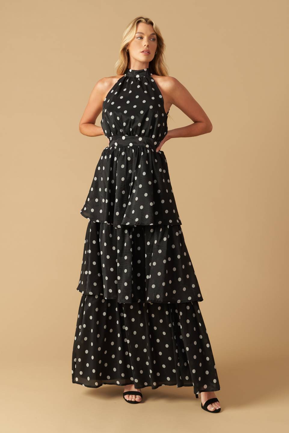PRETTY IN POLKA DOTS - HALTER MAXI DRESS-Vavasi