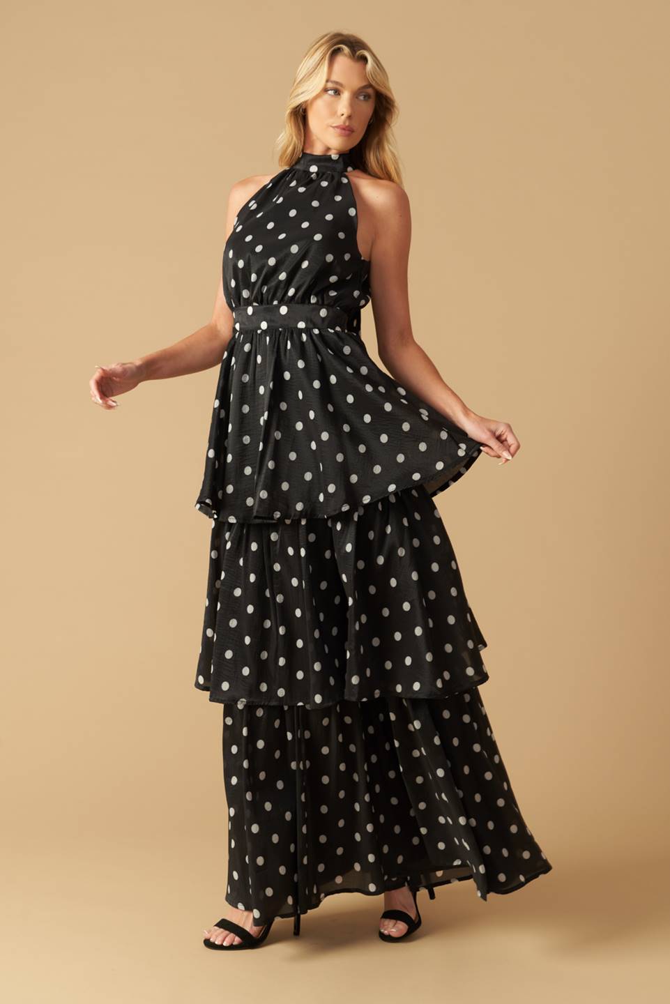 PRETTY IN POLKA DOTS - HALTER MAXI DRESS-Vavasi