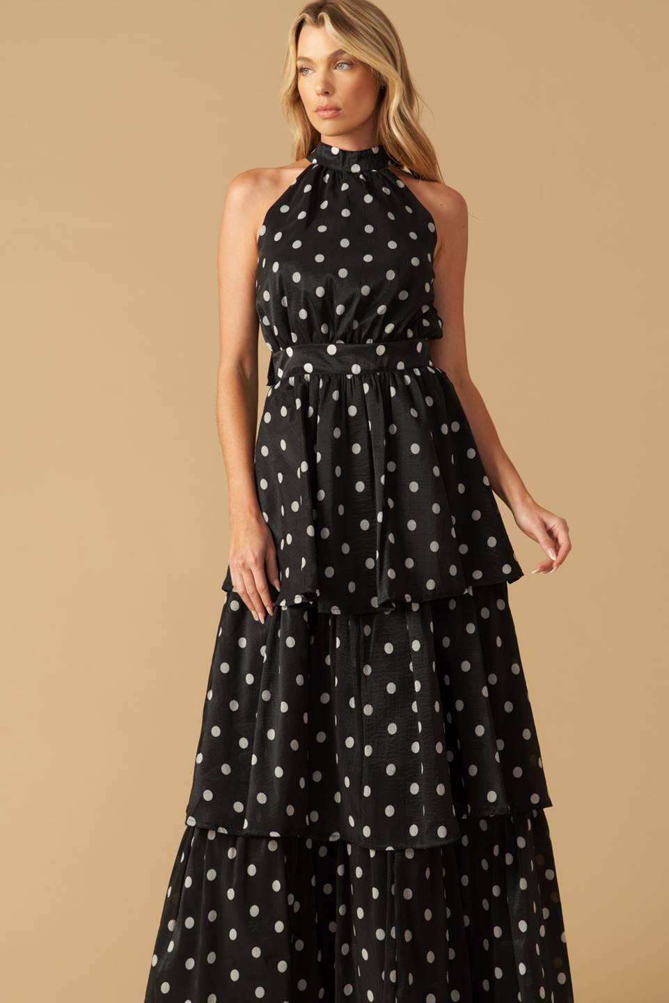 PRETTY IN POLKA DOTS - HALTER MAXI DRESS-Vavasi