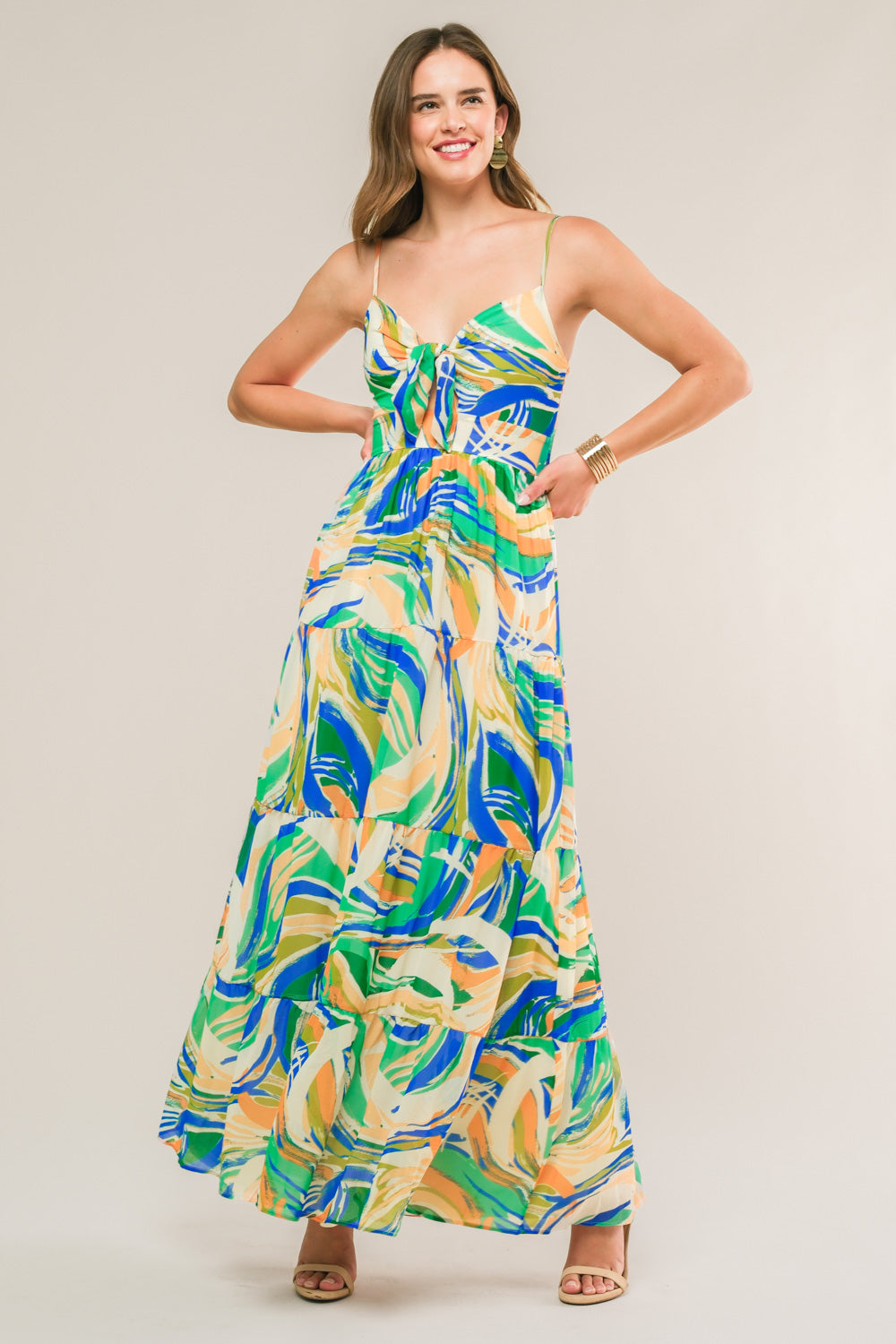 FLORIDA DREAMS TIE FRONT MAXI DRESS - BLUE GREEN-Vavasi