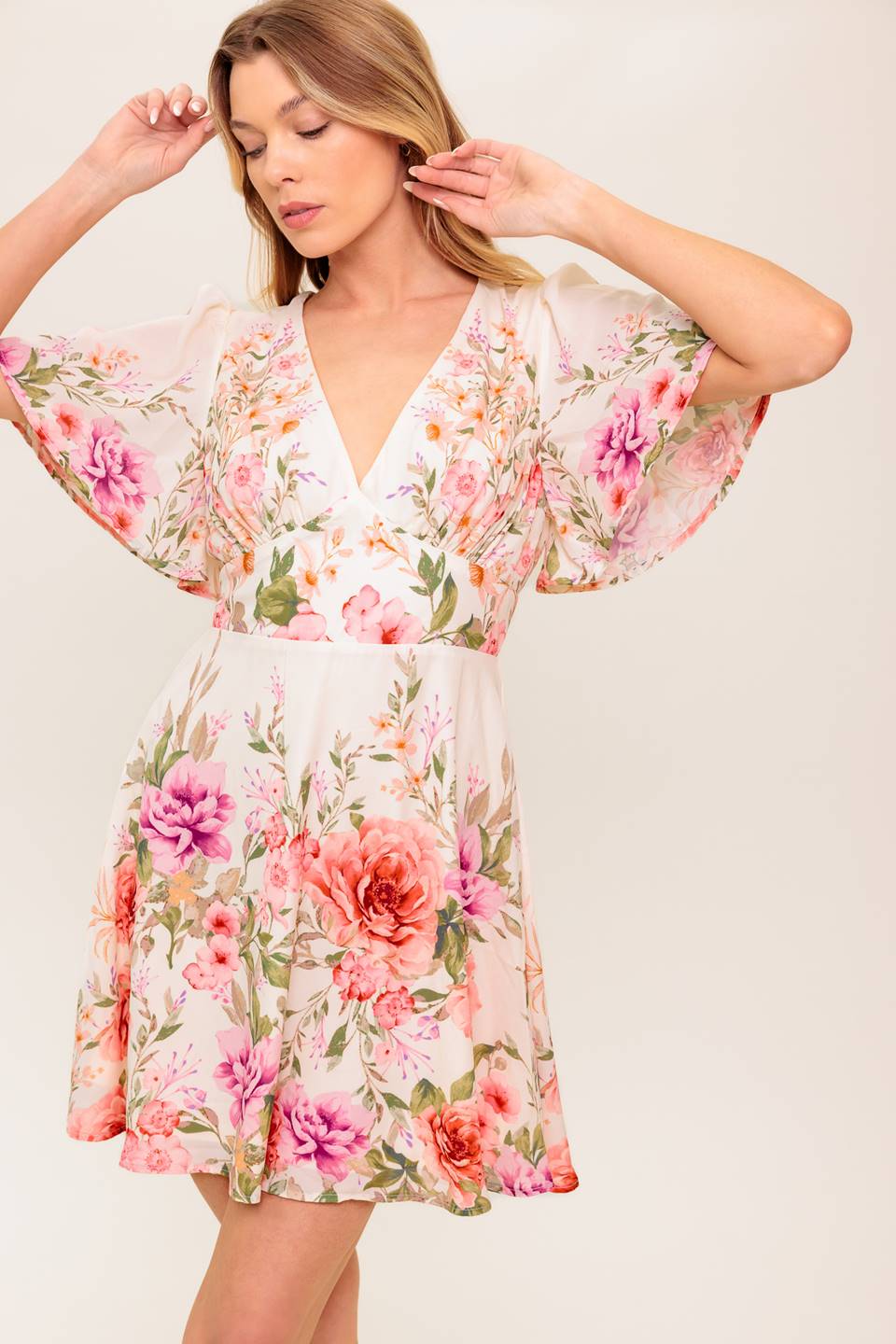 IMANI PRINTED MINI DRESS - LIGHT PINK-Vavasi