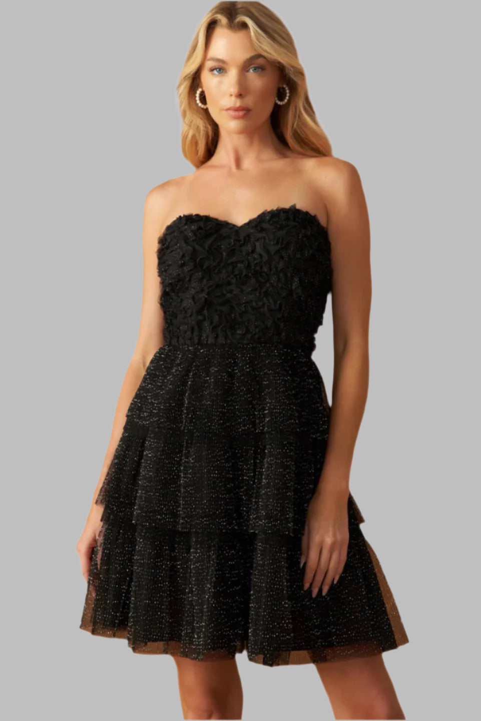 TRINA SHIMMERY STRAPLESS MINI DRESS-Vavasi