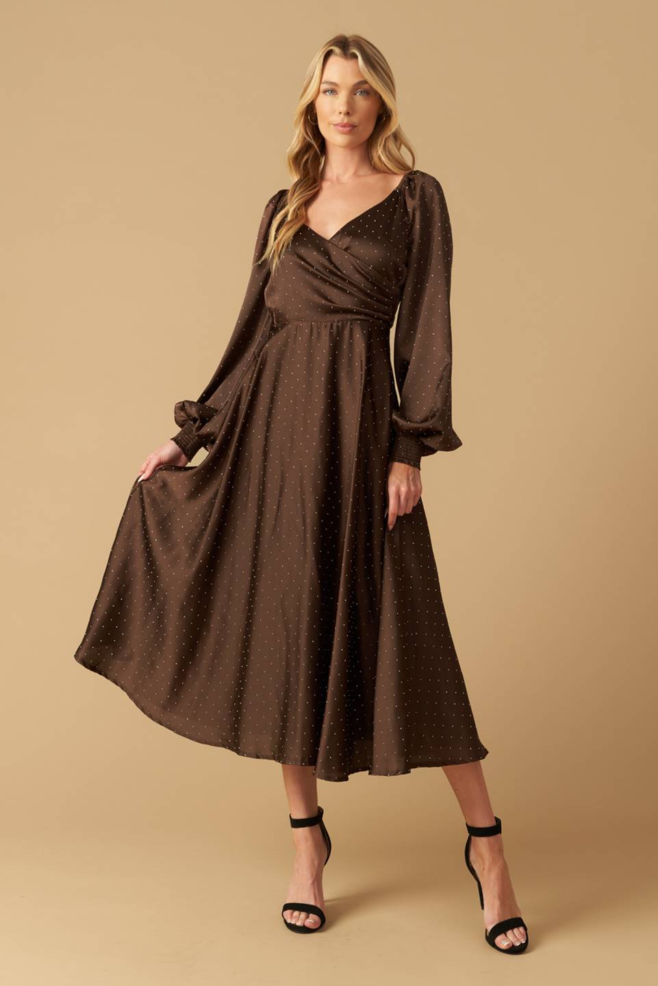 ROMANTIC LOVE - BROWN - LONG SLEEVE MIDI DRESS-Vavasi